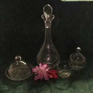 6pc Crystal Floral Pattern Decanter Set